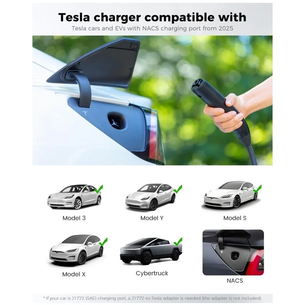 Level 1/2 Tesla Charger, ETL Certified 12A/16A, 25FT Tesla Extension Cable, 120V